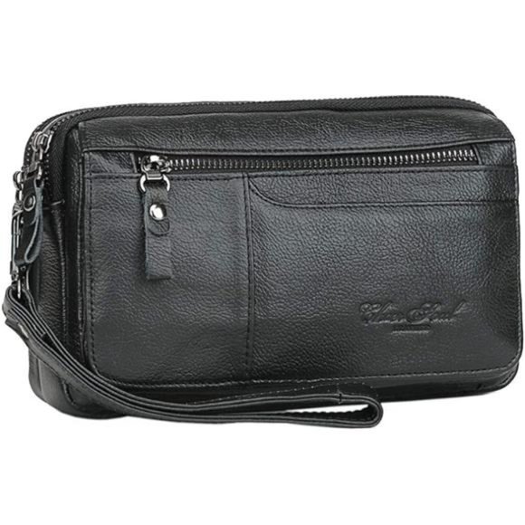 Leather Clutch Purse Wallet for Men Organizer Holder Wrist Bag - Picture 1 of 6